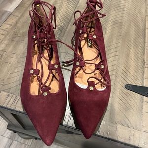 Burgundy lace flats
